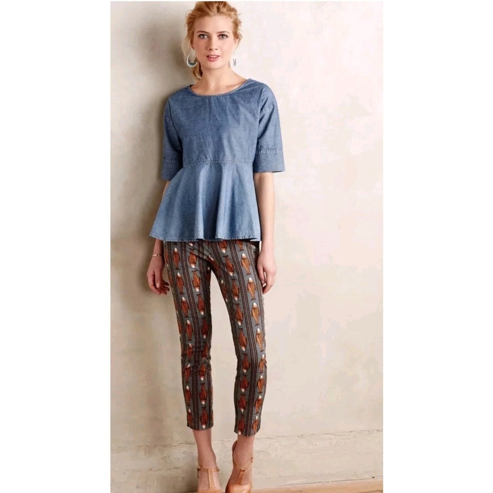 Cartonnier Anthropologie Fish Print Slim Trousers Orange Gray Size 4